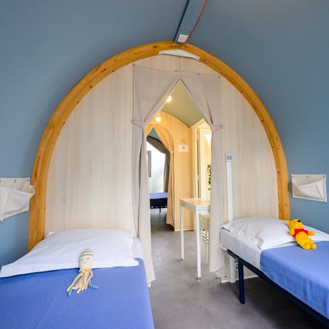 TENTE TOILE ET BOIS 4 personnes - D/ TENTE COCO SWEET 2 ch / 4p - 16m²- Auvent toilé