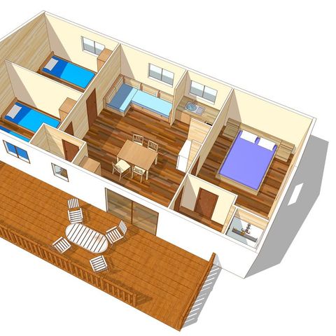 BUNGALOW 6 personnes - Mobil-home | Classic | 3 Ch. | 6 Pers. | Terrasse surélevée | 1 SDB