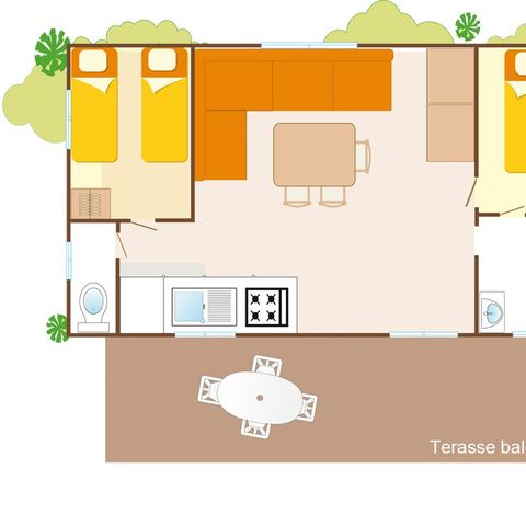 BUNGALOW 6 personnes - Classic XL | 2 Ch. | 4/6 Pers. | Terrasse surélevée