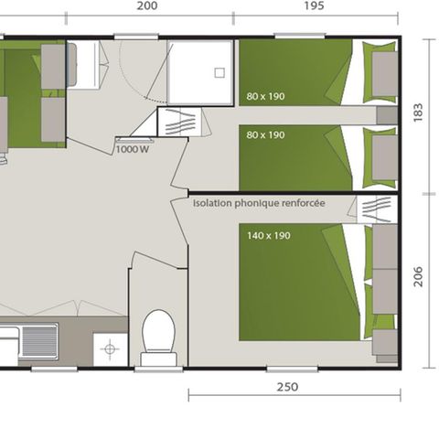 Mobilhome 4 personnes - Confort 2 Chambres Bay - Terrasse intégrée
