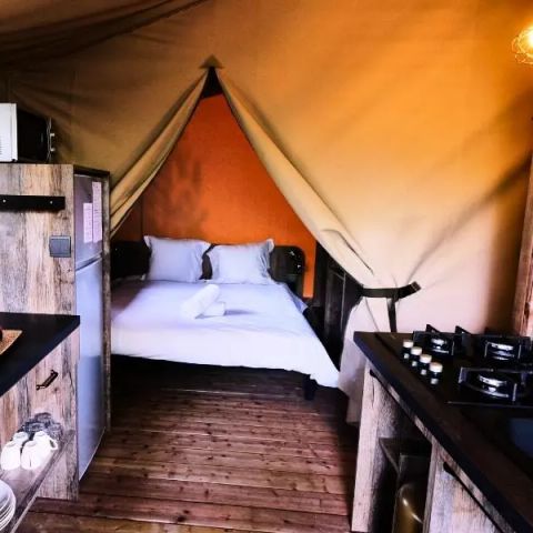 Tente en toile et en bois 5 personnes - Tente Lodge Premium 3 Pièces 5 Personnes