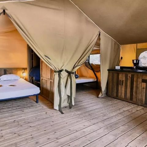 Tente en toile et en bois 5 personnes - Tente Lodge Cosy 3 Pièces 5 Personnes Sans Sanitaire