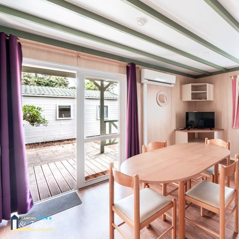 CHALET 4 personnes - Chalet Premium 35m² (2 chambres) + Climatisation + Lave-vaisselle + Terrasse couverte 12m²