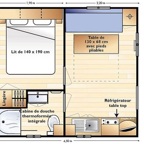 Mobilhome 2 personnes - Mobil home Standard 21m² 1 chambre + terrasse 12m² semi-couverte (9m²) 2 pers