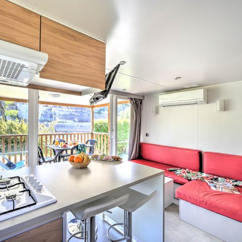 Mobilhome 4 personnes - Mobil home Premium 27 m² 2 chambres + terrasse couverte 9m² + TV + Clim + Vue Rivière 4 pers