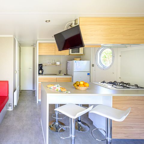 Mobilhome 4 personnes - Mobil home Premium 27 m² 2 chambres + terrasse couverte 9m² + TV + Clim + Vue Rivière 4 pers