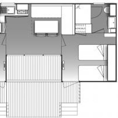 BUNGALOW 4 personnes - Mobil home Premium 32m² 2 chambres + 2 salles de bain + terrasse couverte 9m² + TV + Clim 4 pers