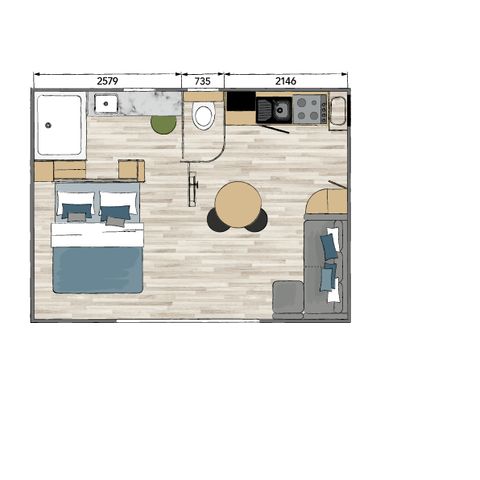 Mobilhome 2 personnes - Sunêlia Luxe TAOS S2 2 pers. 1 ch. 1 sdb. avec ou sans jacuzzi privatif