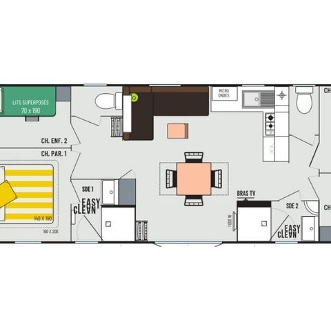 Mobilhome 8 personnes - Mobil-home Confort+ 8 personnes 4 chambres 2 sdb