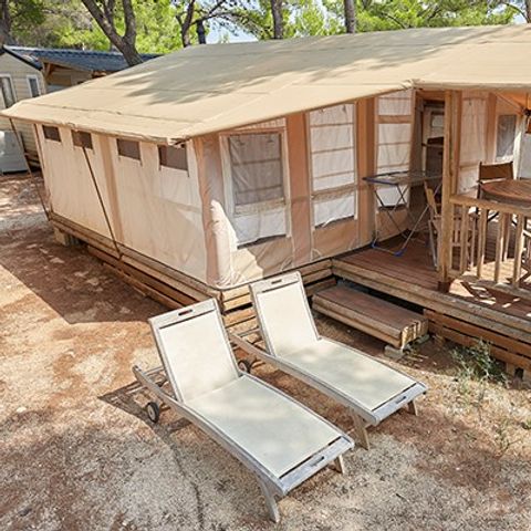 TENTE TOILE ET BOIS 5 personnes - Safari | 2 Ch. | 4/5 Pers. | 1 SDB | Clim.