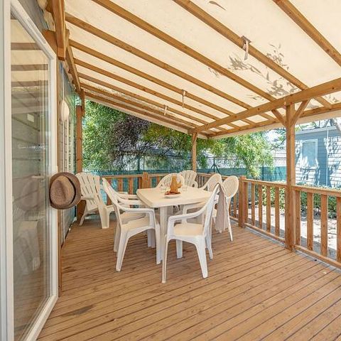 BUNGALOW 6 personnes - Mobil-home | Comfort | 2 Ch. | 4/6 Pers. | Terrasse surélevée | Clim. | TV