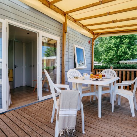 BUNGALOW 6 personnes - Mobil-home | Comfort | 3 Ch. | 6 Pers. | Terrasse surélevée | 1 SDB | Clim.