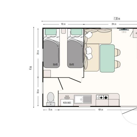 BUNGALOW 4 personnes - EDEN TV 2 chambres 26M2
