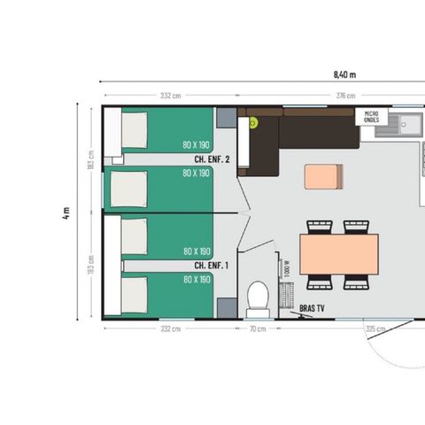 BUNGALOW 6 personnes - PRESTIGE TV 3 chambres 31M2