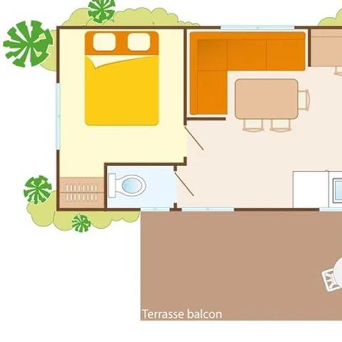 BUNGALOW 6 personnes - Comfort XL | 2 Ch. | 4/6 Pers. | Terrasse surélevée | Clim.