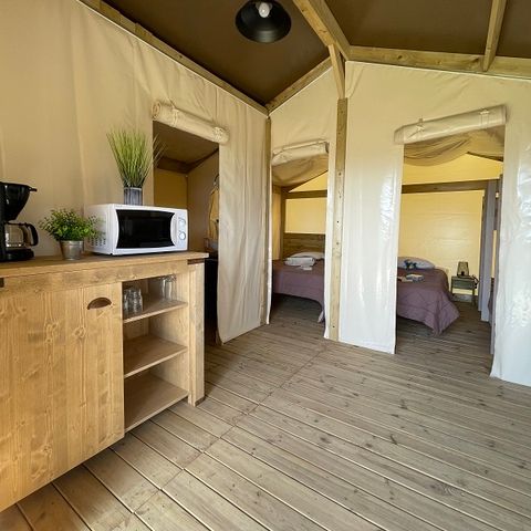 TENTE TOILE ET BOIS 5 personnes - Tente Lodge FreeFlower Standard 30m² (2 chambres) + Terrasse 5 pers