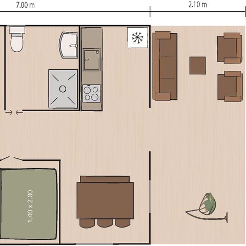 Tente en toile et en bois 5 personnes - Valkanela - Tente safari + sanitaires + climatisation (6P)