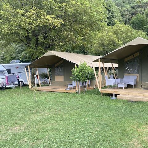 Tente en toile et en bois 5 personnes - Valkanela - Tente safari Harmony