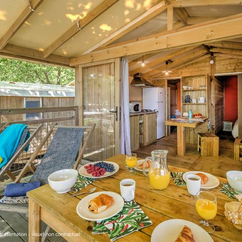 BUNGALOW 4 personnes - Cosyflower Premium sur pilotis 38m² - 2 chambres + TV + draps + serviettes terrasse couverte 11m²