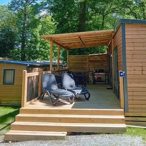 BUNGALOW 4 personnes - Homeflower Premium 29m² (2 chambres) + CLIM + terrasse semi-couverte + TV + draps + serviettes