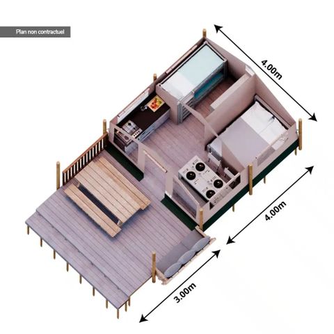 Tente en toile et en bois 4 personnes - CABANE SUR PILOTIS (4 personnes)