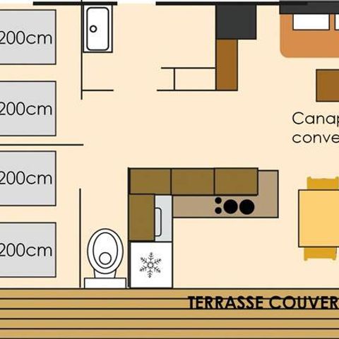BUNGALOW 8 personnes - Mobil-home | Ultimate | 3 Ch. | 6/8 Pers. | Terrasse surélevée | 2 SDB | Clim.