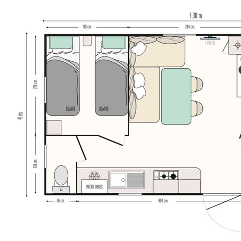 BUNGALOW 4 personnes - Mobil home confort climatisé pour 4 personnes max