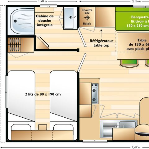 BUNGALOW 5 personnes - pour 4/5 personnes en zone K