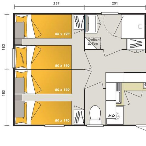 Mobilhome 6 personnes - Bora-Bora - 38m² - 3 chambres - climatisé