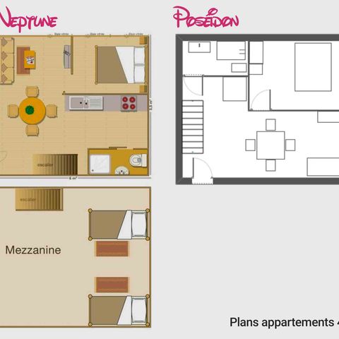 APPARTEMENT 4 personnes - Appartement 3 pièces Mezzanine 45m² - 2 chambres - Climatisation et TV - Vue mer et piscine