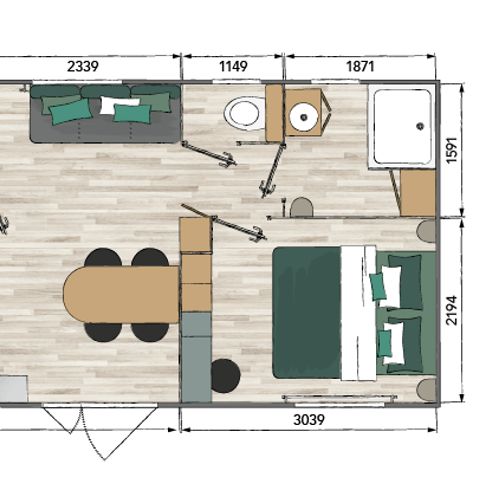 BUNGALOW 5 personnes - Mobil BAMBOU climatisé 2 chambres (33m²)