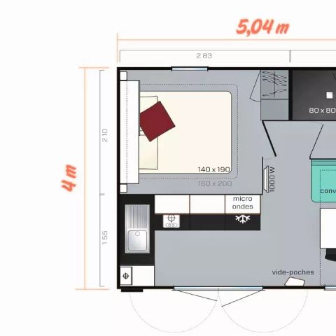 BUNGALOW 2 personnes - Mobil Home Cosy 2 Pièces 2 Personnes Climatisé + TV