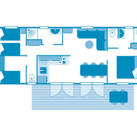 Mobilhome 6 personnes - Cottage Pouncho 6p 3ch 2sdb **** clim