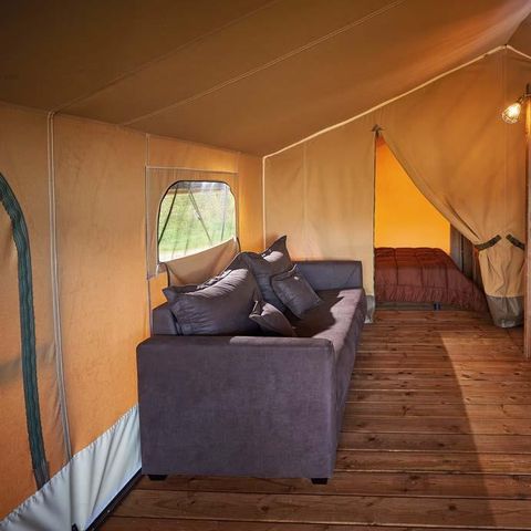 TENTE TOILE ET BOIS 6 personnes - Lodge Kenya Vintage Confort 46m² - 2 chambres + terrasse couverte 4/5 pers
