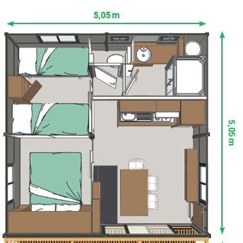 BUNGALOW 5 personnes - Cottage Morea Confort 25m² 2 chambres + terrasse couverte 1/5 pers