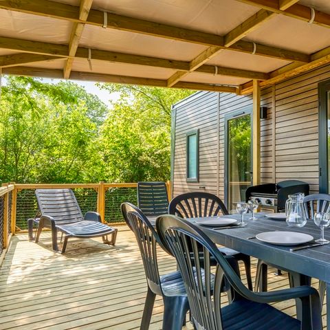 BUNGALOW 4 personnes - COTTAGE Premium 2 ch 2 salles de bain  35 m2 +TV + Lave-vaisselle + clim + plancha + terrasse XL