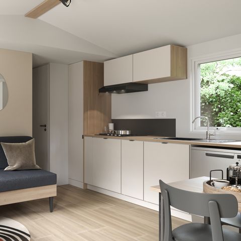 BUNGALOW 4 personnes - COTTAGE Premium 2 ch 2 salles de bain  35 m2 +TV + Lave-vaisselle + clim + plancha + terrasse XL