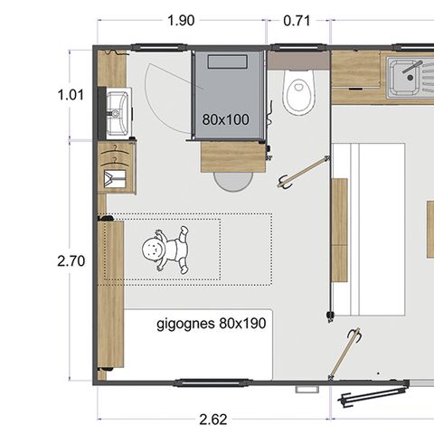 Mobilhome 4 personnes - Olivier (2023), 2 chambres 2salles de bain, grand salon (tv), terrasse, wifi