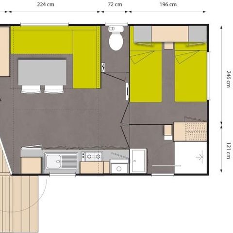 Mobilhome 4 personnes - Le Châtaignier 29m² (2 chambres) + terrasse intégrée + TV, free WIFI*