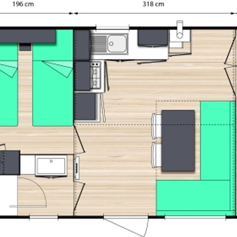 Mobilhome 4 personnes - MobilHome Le CHENE Dimanche ( 2 chambres)Grande terrasse+ TV