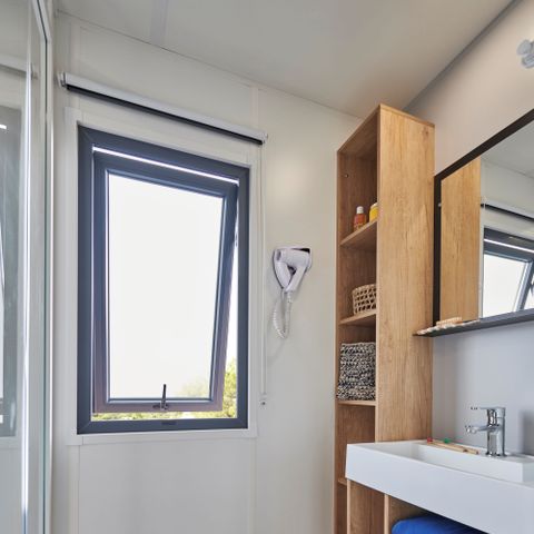 Mobilhome 6 personnes - Ecrin Vert Premium 36,8m²(3ch-6pers)+2SDB+ terrasse semi-couverte 20m² + LV + C