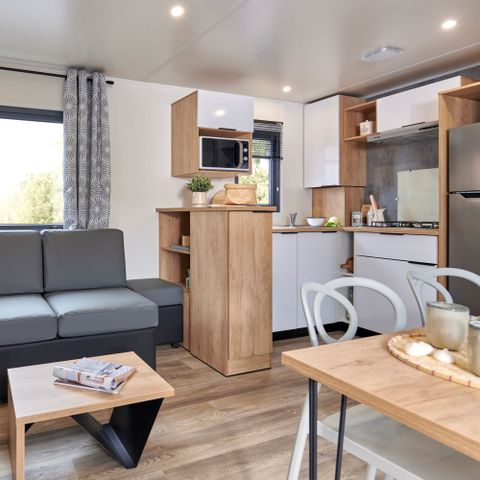 Mobilhome 6 personnes - Ecrin Vert Premium 36,8m²(3ch-6pers)+2SDB+ terrasse semi-couverte 20m² + LV + C