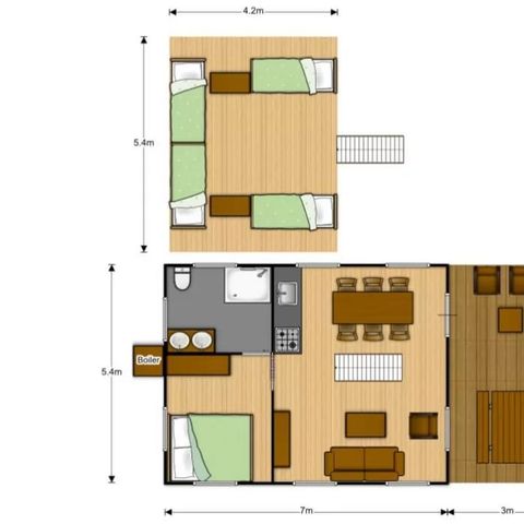 TENTE TOILE ET BOIS 6 personnes - Lodge PREMIUM BAHAMAS 6 personnes MEZZANINE