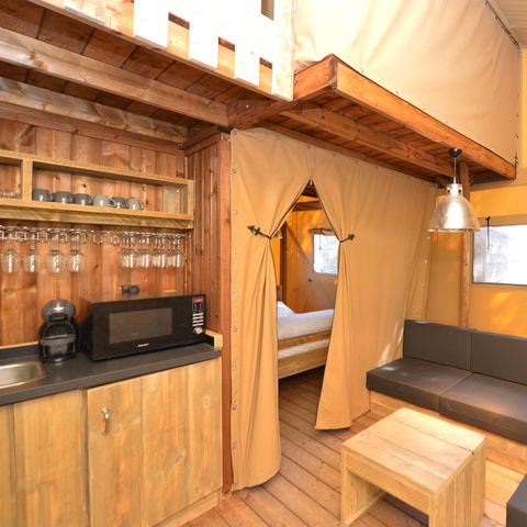 TENTE TOILE ET BOIS 8 personnes - Lodge PREMIUM BAHAMAS 8 personnes MEZZANINE