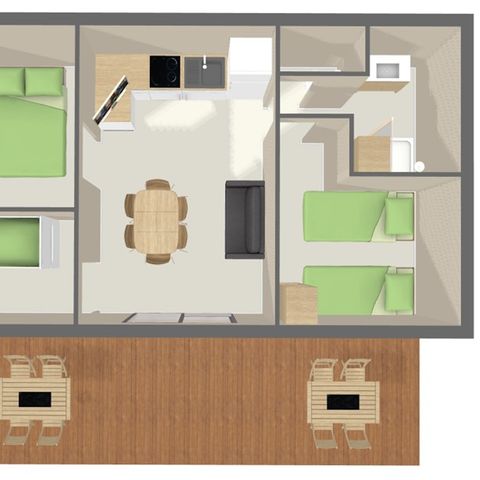 CHALET 7 personnes - CONFORT 48 m² (3 chambres) dont terrasse couverte 16m²