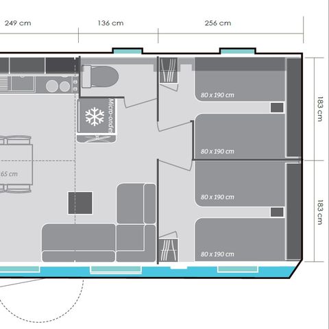 BUNGALOW 8 personnes - Mobil-home 32m² (3 chambres) + grande terrasse semi-couverte de 18m²