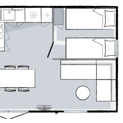 BUNGALOW 6 personnes - Mobil-home 28m² (2 chambres) + grande terrasse semi-couverte de 15m2