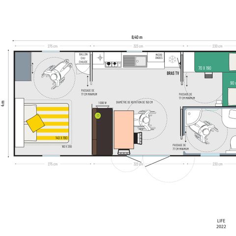 BUNGALOW 4 personnes - Mobil-home 30m² (2 chambres) + grande terrasse semi-couverte de 15m2 - accès PMR