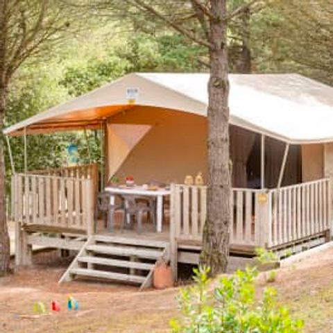 Tente en toile et en bois 6 personnes - Tente 5p 2ch **