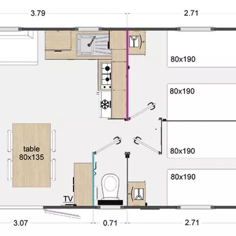 BUNGALOW 6 personnes - Confort 4 Pièces 6 Personnes Climatisé + TV